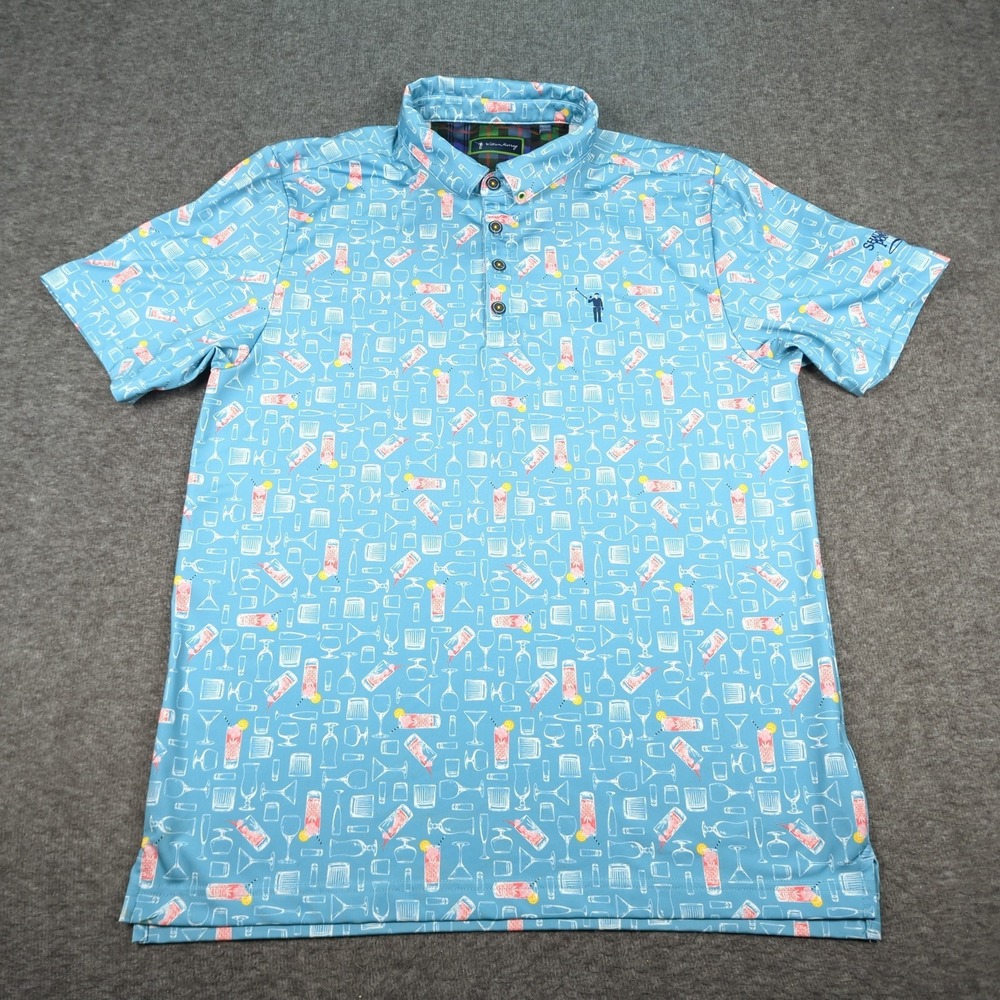 Wiliam Murray Shirt Mens Medium Blue Cocktails AOP Golf Performance Stretch Logo